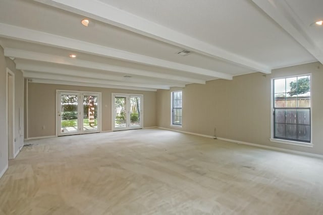 8808 Chretien Point Pl, River Ridge, LA 70123 - empty room featuring beamed ceiling, light carpet, and recessed lighting