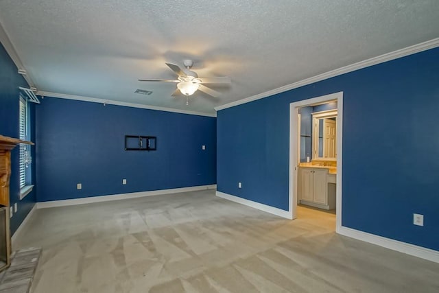 8808 Chretien Point Pl, River Ridge, LA 70123 - spare room featuring a ceiling fan, a textured ceiling, carpet flooring, and ornamental molding