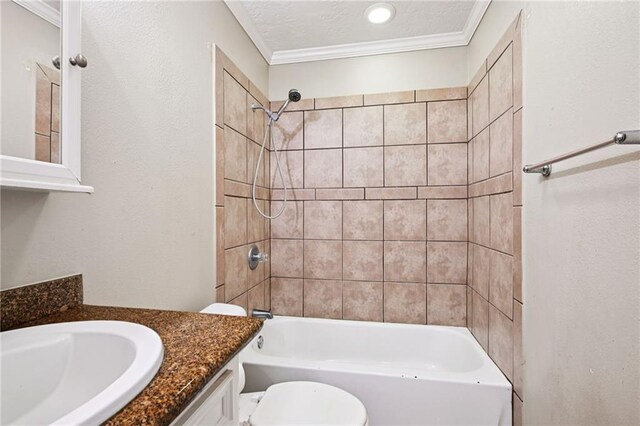 2142 Park Dr, Slidell, LA 70458 - bathroom featuring vanity, ornamental molding, and shower / bath combination