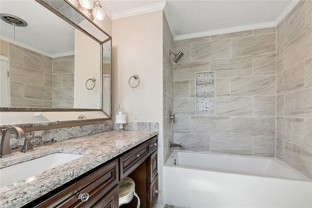 9408 Citrus Ln, River Ridge, LA 70123 - bathroom featuring crown molding, vanity, and shower / bath combination