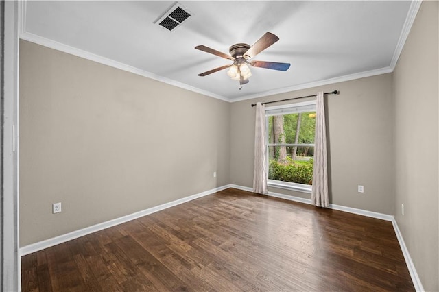 426 Devon Dr, Mandeville, LA 70448 - empty room featuring a ceiling fan, dark wood-style floors, and crown molding