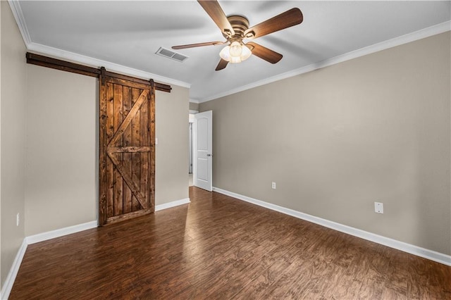 426 Devon Dr, Mandeville, LA 70448 - unfurnished room with wood finished floors, a ceiling fan, ornamental molding, and a barn door