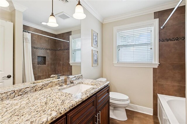 7320 General Haig St, New Orleans, LA 70124 - full bath with vanity, tile patterned flooring, and ornamental molding