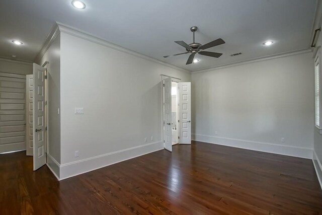 412 N Miro St, New Orleans, LA 70119 - spare room featuring ornamental molding, a ceiling fan, wood finished floors, and recessed lighting