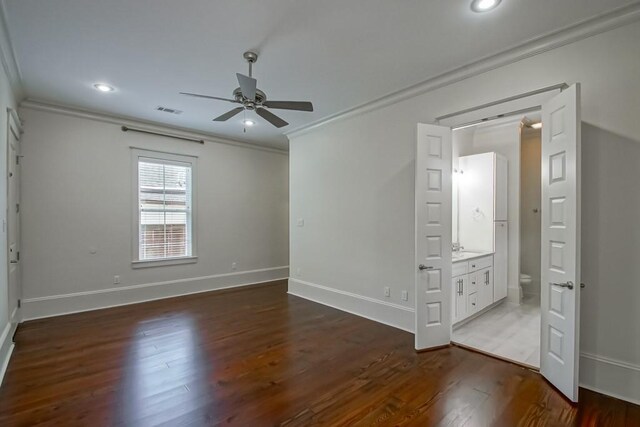412 N Miro St, New Orleans, LA 70119 - empty room with ornamental molding, ceiling fan, wood finished floors, and recessed lighting