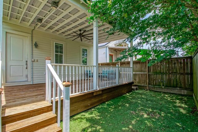 412 N Miro St, New Orleans, LA 70119 - deck with a fenced backyard and a ceiling fan
