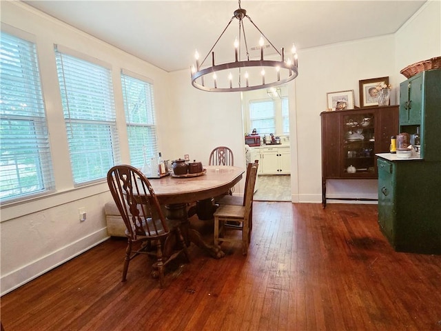 21416 N 12th St, Baton Rouge, LA 70802 - dining room with dark wood-style flooring, a chandelier, and plenty of natural light
