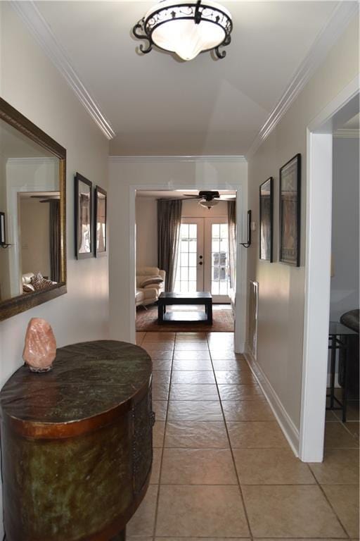 5501 Chatham Dr, New Orleans, LA 70122 - hallway with crown molding and light tile patterned flooring