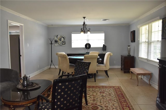 5501 Chatham Dr, New Orleans, LA 70122 - dining space with crown molding and light tile patterned flooring
