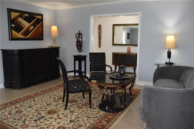 5501 Chatham Dr, New Orleans, LA 70122 - living area featuring tile patterned flooring and ornamental molding