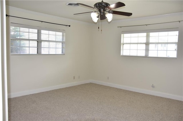 5501 Chatham Dr, New Orleans, LA 70122 - carpeted empty room with a ceiling fan, ornamental molding, and plenty of natural light