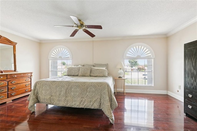 4000 Kawanee Ave, Metairie, LA 70002 - bedroom featuring wood finished floors, a textured ceiling, crown molding, and ceiling fan