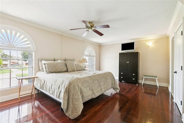 4000 Kawanee Ave, Metairie, LA 70002 - bedroom with dark wood-style floors, crown molding, and ceiling fan