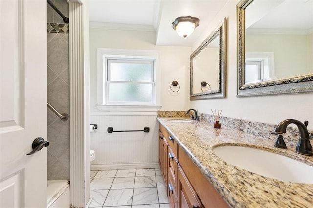 4000 Kawanee Ave, Metairie, LA 70002 - full bath with marble finish floors, double vanity, and ornamental molding