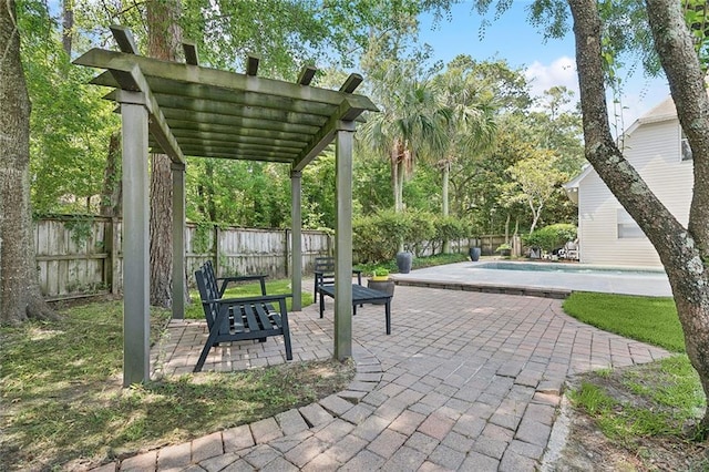 230 Delta Dr, Mandeville, LA 70448 - view of property's community with a pergola, a pool, a fenced backyard, and a patio area