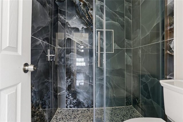 3028 Concordia Dr, La Place, LA 70068 - bathroom with a marble finish shower and toilet