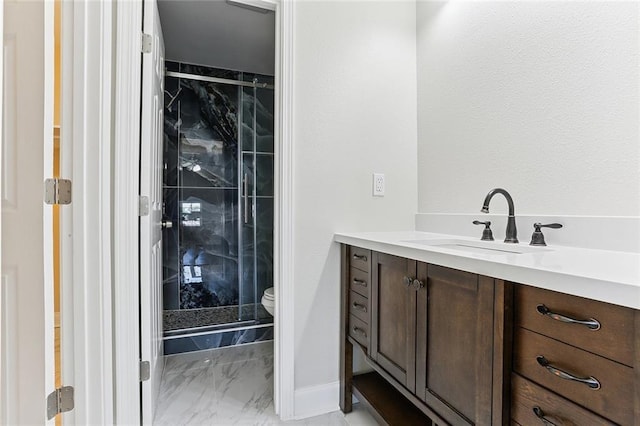 3028 Concordia Dr, La Place, LA 70068 - bathroom with vanity, marble look tile flooring, and a shower stall