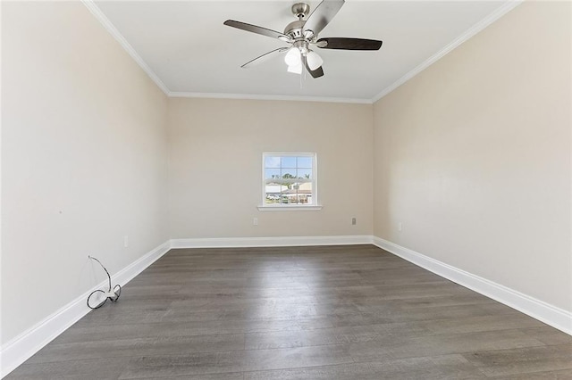 3028 Concordia Dr, La Place, LA 70068 - empty room with ornamental molding, a ceiling fan, and dark wood finished floors