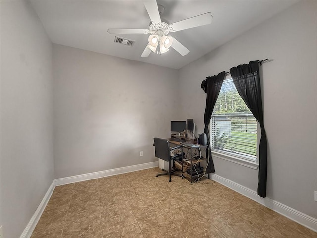 201 Stephanie Ln, Covington, LA 70435 - office area featuring ceiling fan and baseboards