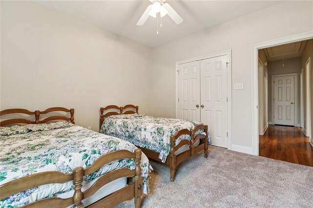 178 Colony Rd, Belle Chasse, LA 70037 - bedroom with attic access, a closet, carpet floors, and ceiling fan