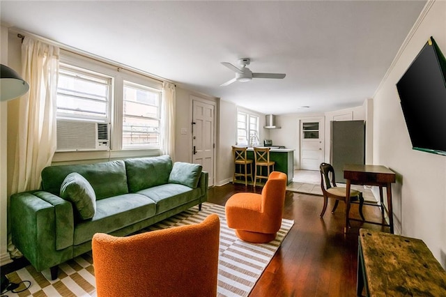 5624-5626 Annunciation St, New Orleans, LA 70115 - living area with ceiling fan, cooling unit, and wood finished floors