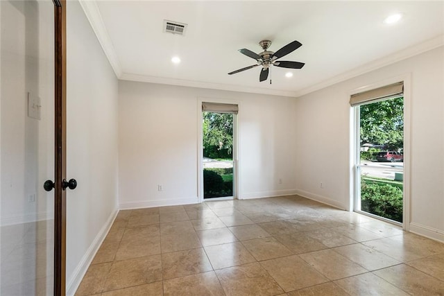 700 Crystal St, New Orleans, LA 70124 - unfurnished room with ornamental molding, a ceiling fan, and recessed lighting