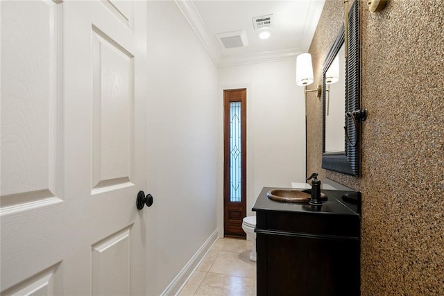 700 Crystal St, New Orleans, LA 70124 - bathroom with ornamental molding, vanity, and tile patterned flooring