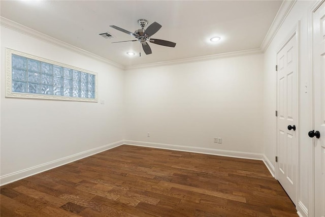 700 Crystal St, New Orleans, LA 70124 - spare room with ceiling fan, crown molding, dark wood-style floors, and recessed lighting