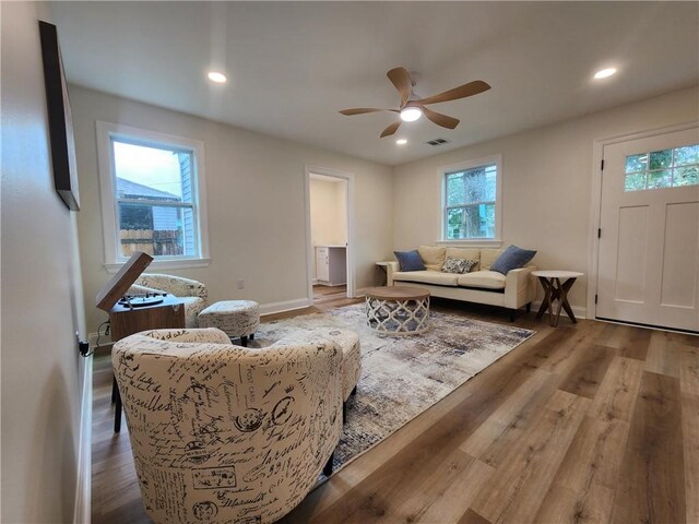 3009 Sundorn St, Jefferson, LA 70121 - living area featuring a ceiling fan, wood finished floors, and recessed lighting