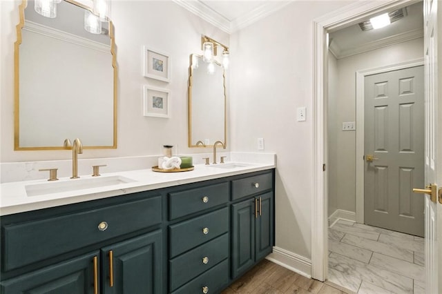 33 Rosedown Dr, Destrehan, LA 70047 - full bathroom with double vanity, marble look tiles, and crown molding