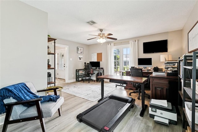 33 Rosedown Dr, Destrehan, LA 70047 - office area with light wood-style flooring, a ceiling fan, and a textured ceiling