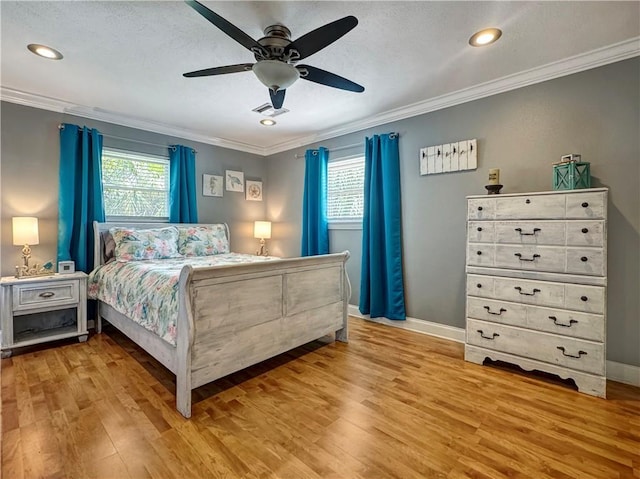 4230 Murano Rd, New Orleans, LA 70129 - bedroom with ornamental molding, light wood-style floors, recessed lighting, and ceiling fan