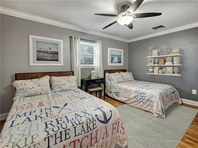 4230 Murano Rd, New Orleans, LA 70129 - bedroom featuring wood finished floors, ornamental molding, and ceiling fan
