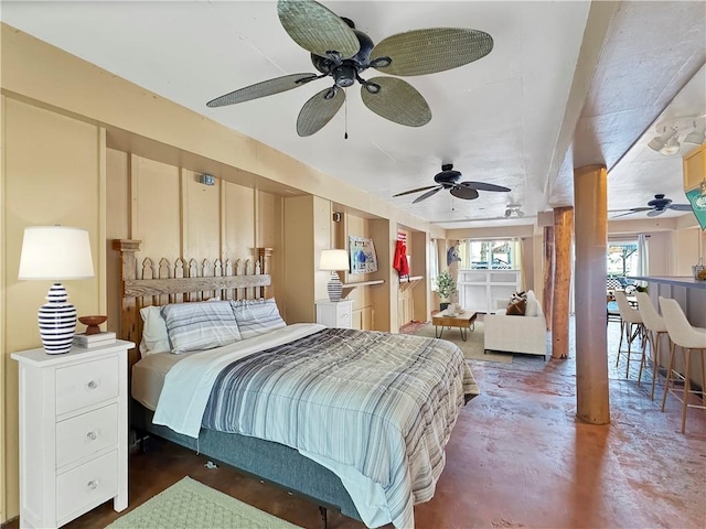 4230 Murano Rd, New Orleans, LA 70129 - bedroom featuring concrete floors and a ceiling fan