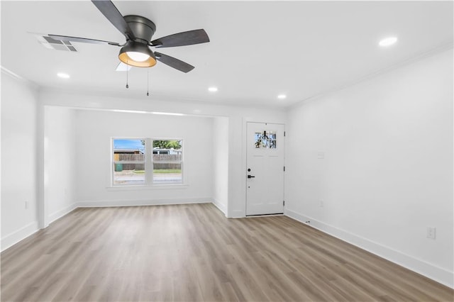 540 Ruth Dr, Westwego, LA 70094 - foyer entrance with light wood-type flooring, recessed lighting, a ceiling fan, and ornamental molding