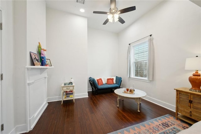 1131 N Roman St, New Orleans, LA 70116 - living area with wood-type flooring, a ceiling fan, and recessed lighting