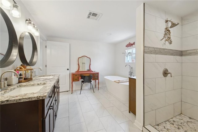 1131 N Roman St, New Orleans, LA 70116 - full bathroom featuring double vanity, a soaking tub, and tiled shower