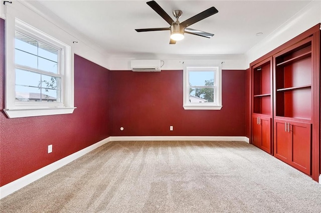 7032 Glenn St, Metairie, LA 70003 - unfurnished bedroom featuring a wall unit AC, carpet floors, and a ceiling fan