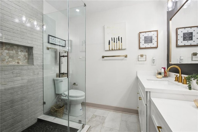 713 N Lester Ave, Metairie, LA 70003 - full bathroom featuring vanity, a shower stall, and marble look tiles