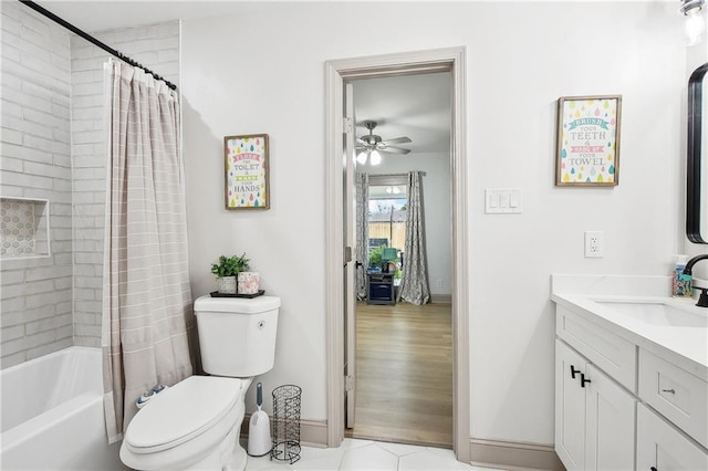 713 N Lester Ave, Metairie, LA 70003 - bathroom with vanity, a ceiling fan, and shower / bath combo with shower curtain