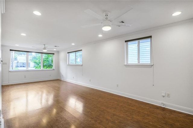 5538 Bellaire Dr, New Orleans, LA 70124 - empty room featuring a ceiling fan, crown molding, wood finished floors, and recessed lighting