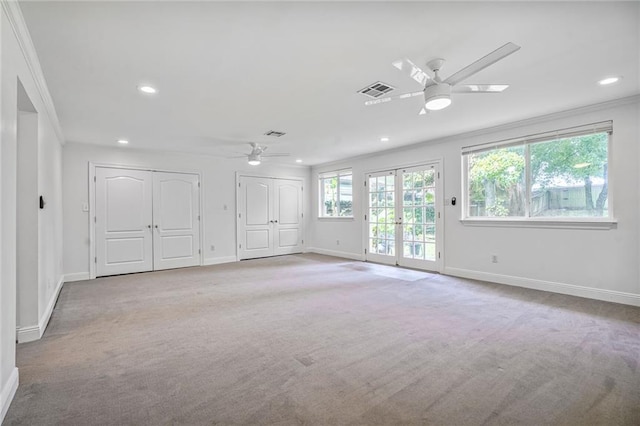 5538 Bellaire Dr, New Orleans, LA 70124 - unfurnished bedroom with carpet floors, access to exterior, recessed lighting, two closets, and ceiling fan