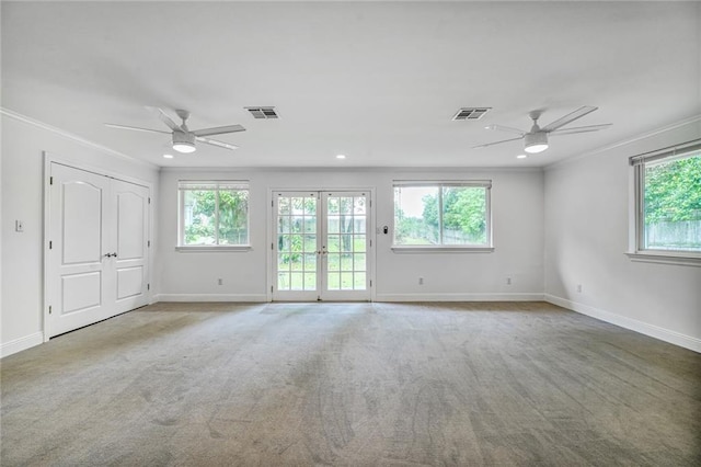 5538 Bellaire Dr, New Orleans, LA 70124 - carpeted spare room with a ceiling fan, ornamental molding, french doors, and recessed lighting