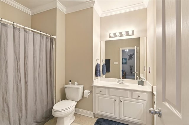 5191 Arlington Ct, Baton Rouge, LA 70820 - bathroom with crown molding, vanity, tile patterned floors, a shower with curtain, and ensuite bathroom