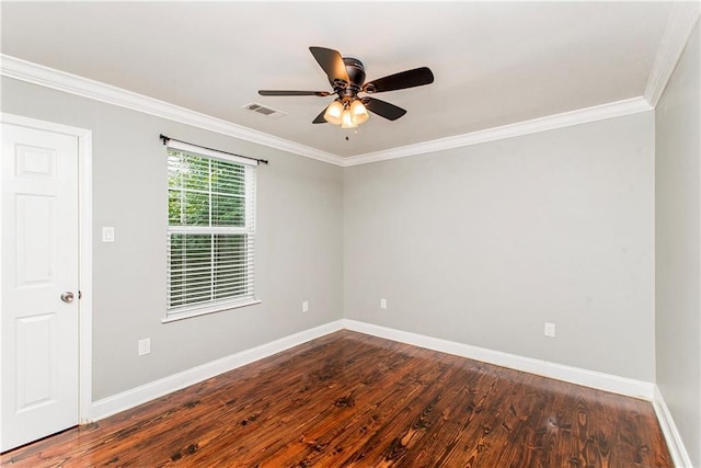 4108 Rayne Dr, New Orleans, LA 70122 - unfurnished room with ornamental molding, dark wood-style floors, and ceiling fan