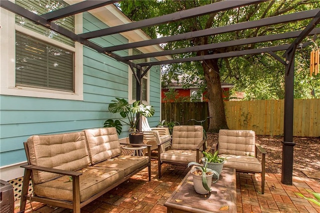 4108 Rayne Dr, New Orleans, LA 70122 - view of patio / terrace with an outdoor living space and a pergola