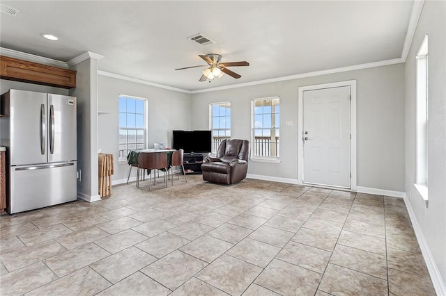 24092 Chef Menteur Hwy, New Orleans, LA 70129 - living area with ceiling fan, crown molding, recessed lighting, and light tile patterned floors