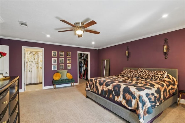 233 Penfold Pl, Harahan, LA 70123 - bedroom with carpet, a walk in closet, crown molding, recessed lighting, and a closet