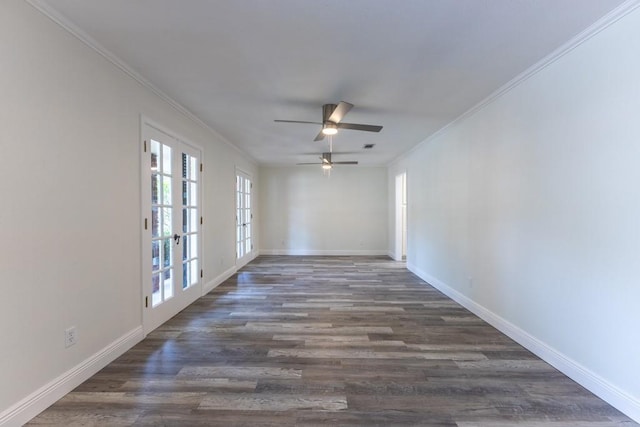1729 High Ave, Metairie, LA 70001 - empty room with ornamental molding, a ceiling fan, and dark wood-style flooring