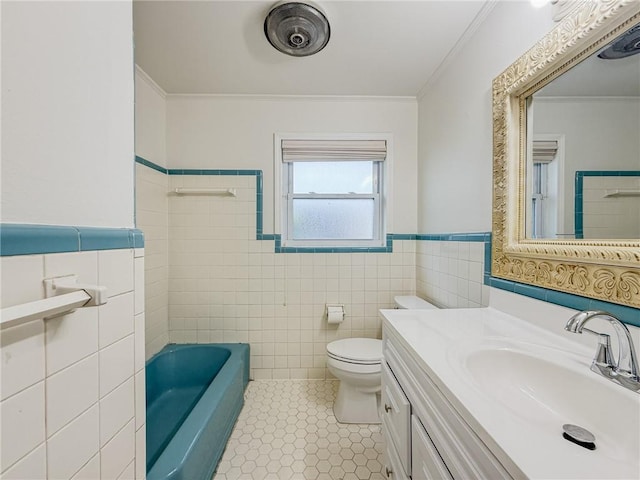 1904 Hall Ave, Metairie, LA 70003 - bathroom with tile walls, crown molding, vanity, tile patterned flooring, and wainscoting